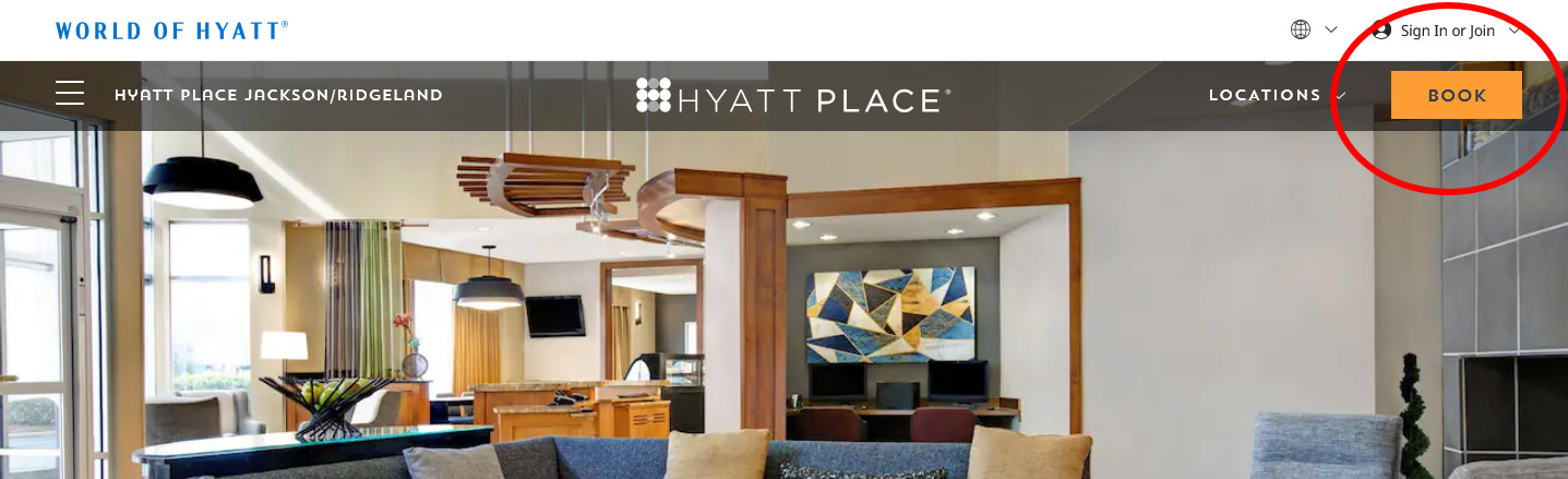 Hyatt website screenshot